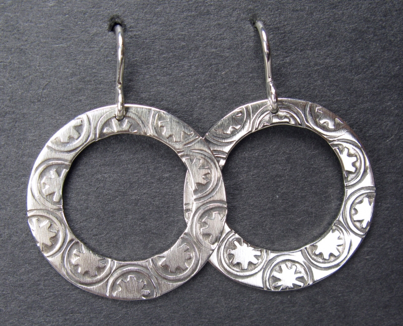 Stamped Silver Circle Earrings